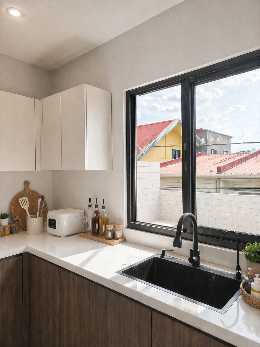 Actual kitchen cabinet and window detail from the First Cornerstone front page.