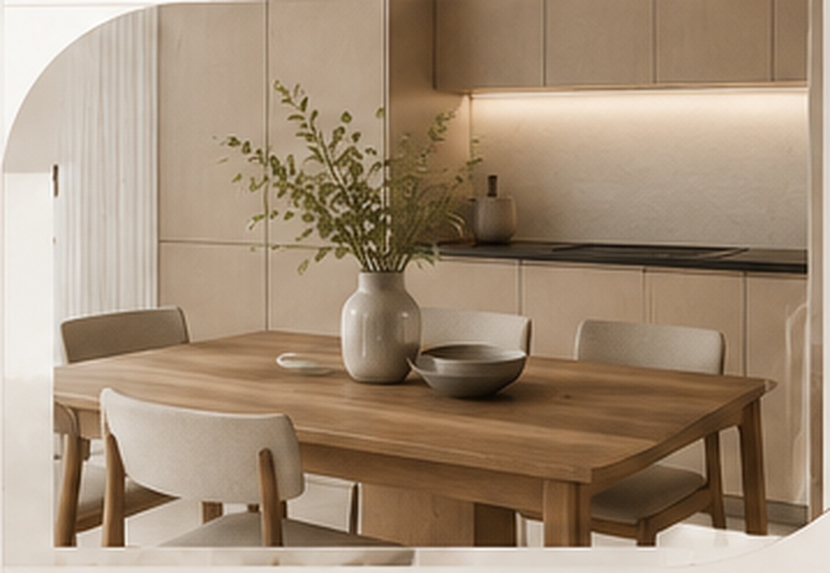 Warm family dining and kitchen setting
